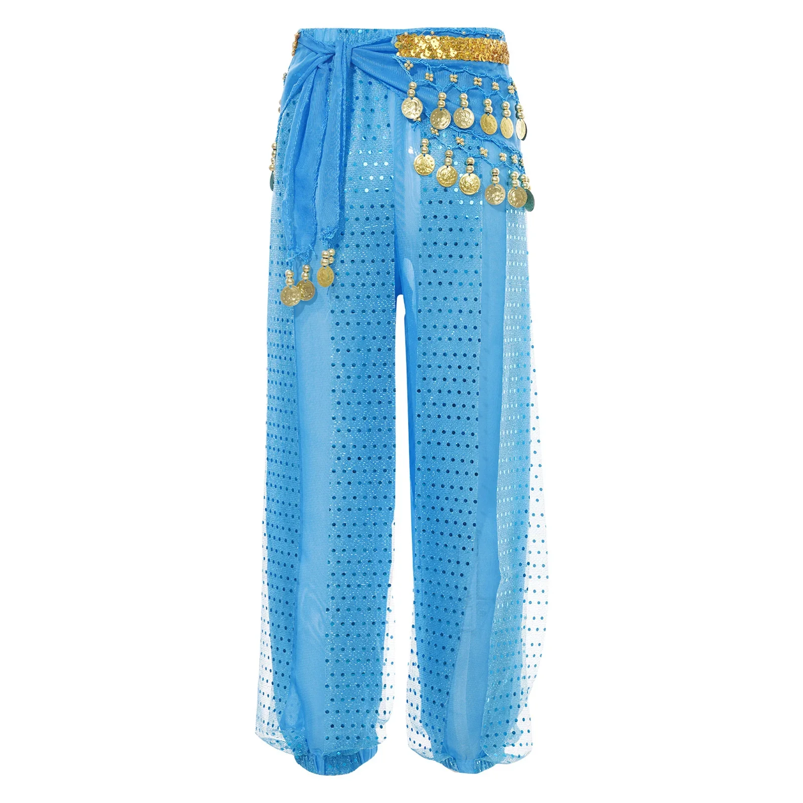 Dames Meisjes Oosterse Buikdansen Prestaties Harembroek Lovertjes Stippen Chiffon Broek Arabisch Halloween Carnaval Glanzende Broek