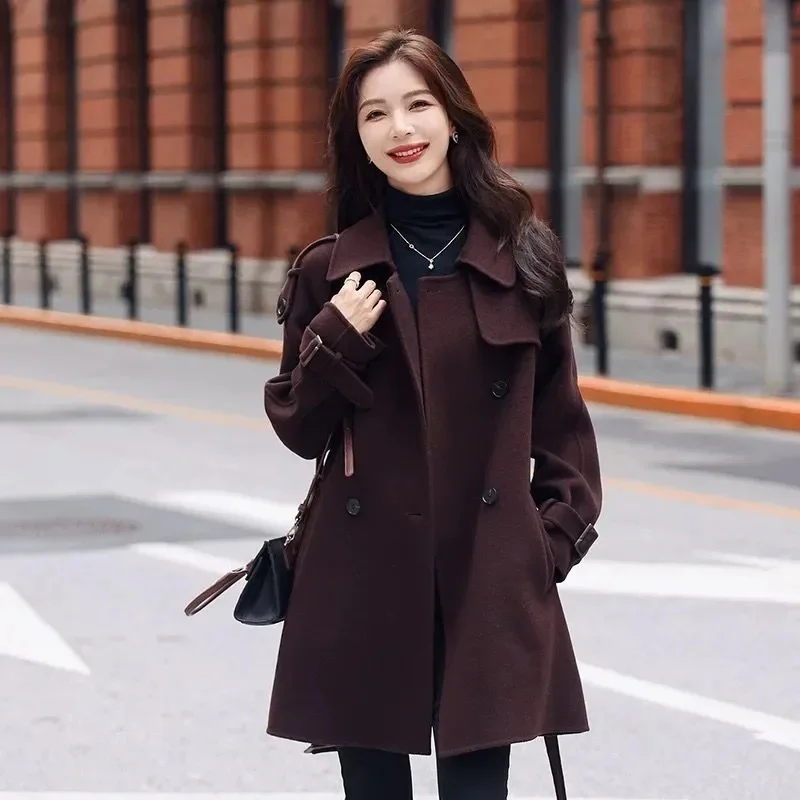 High-Quality Woolen Coat Women\'s Long 2025New Autumn Winter Korean Loose Outwear Short Brown Overcoat Thick Woolen Jacket Female