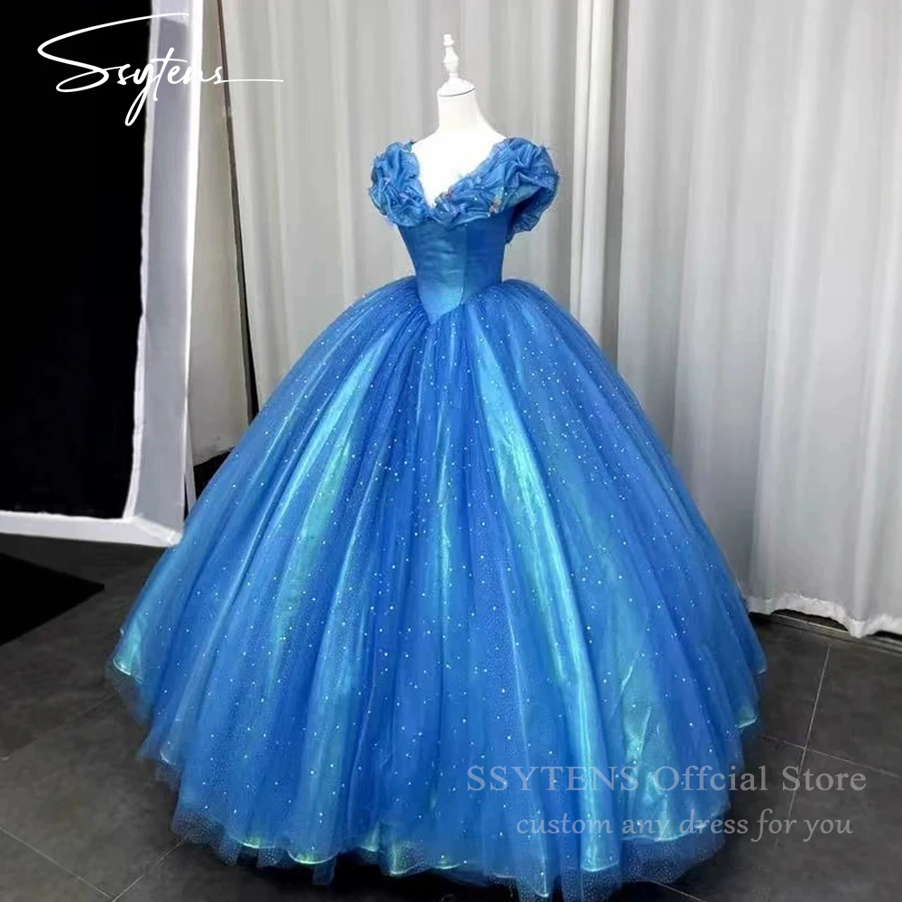 SSYTENS Blue Quinceanera Gowns Women Blue Cinderella Luxury Wedding Dress Adult Ball Gown Birthday Party Dresses Robe De Mariee