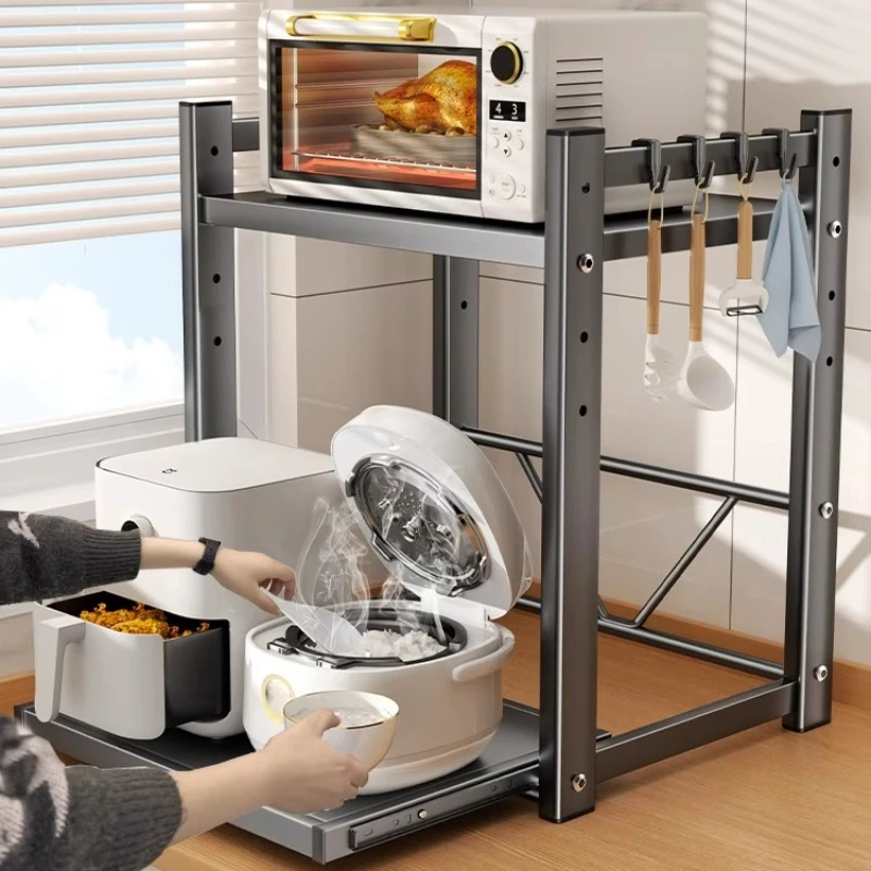 

Регулируемая сверхмощная выдвижная полка для микроволновой печи, кухонная полка для хранения, компактная многослойная подставка для духовки, органайзер для приборов