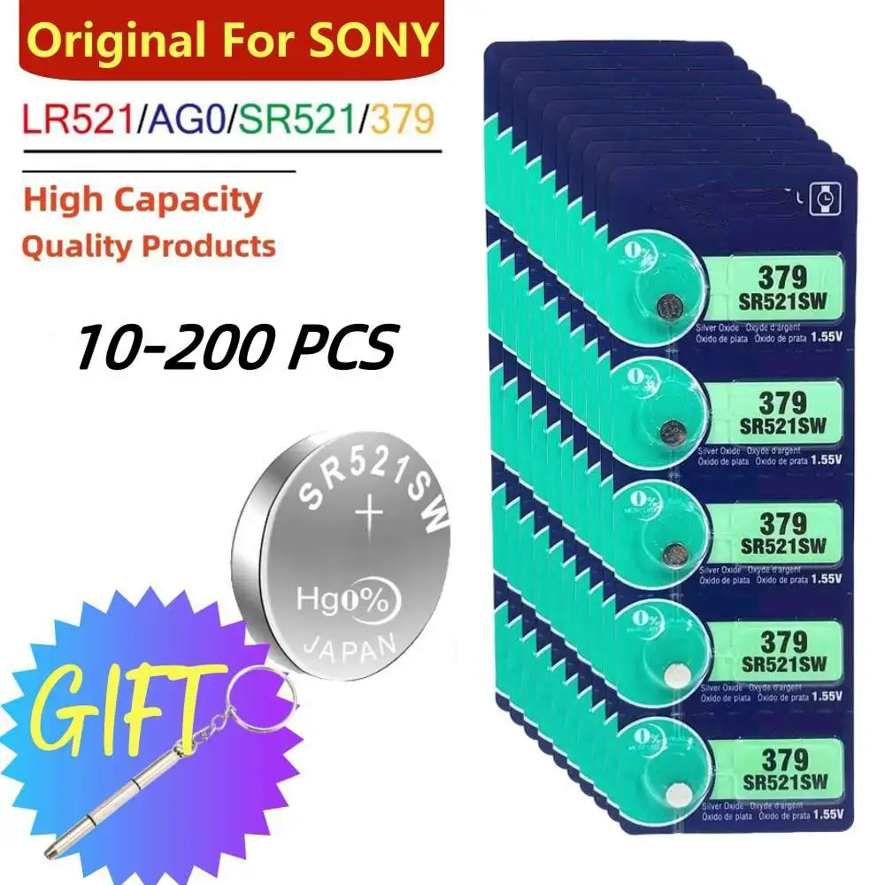 

Оригинальный аккумулятор высокой емкости для SONY 379 SR521SW, оксид серебра, 1,55 в, кнопочные батареи для часов