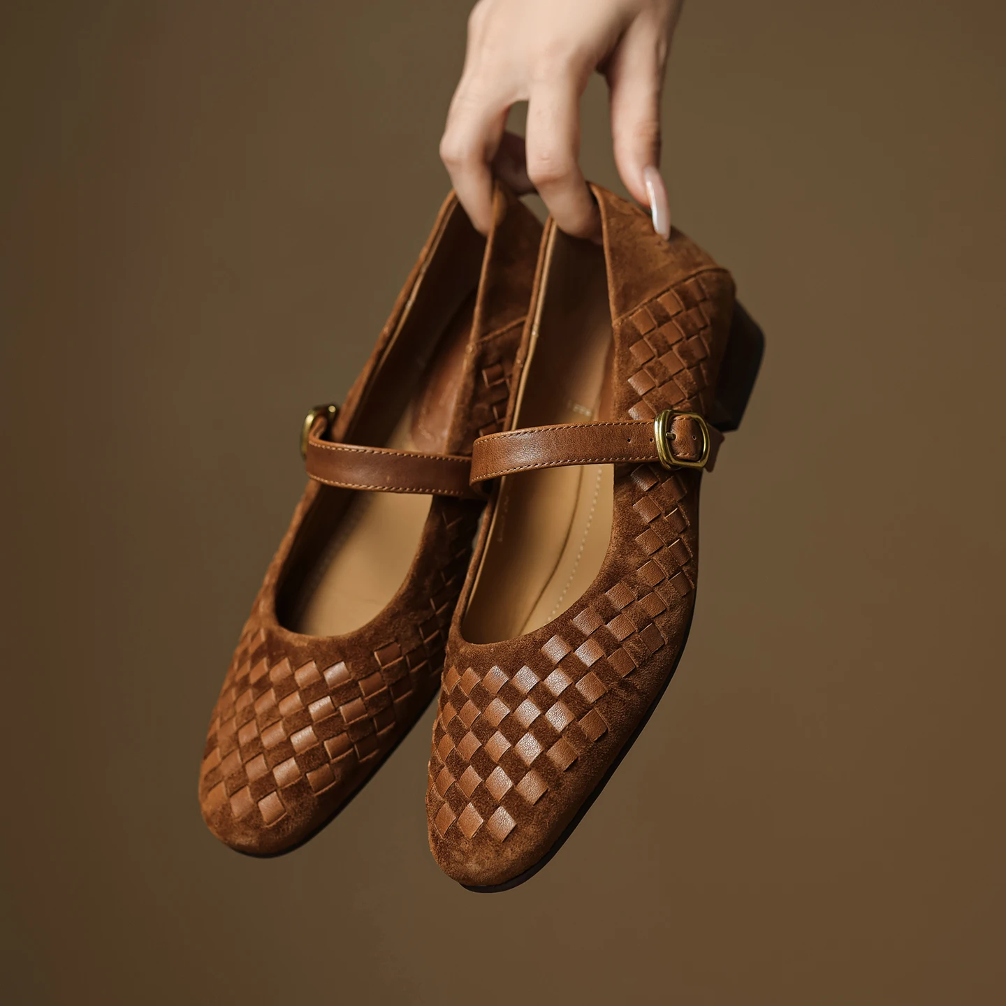 Handmade Genuine Woven Texture Low heels Mary Janes Shoes Casual Shoes 2cm High Heels Elegant Women Pumps loafers woman