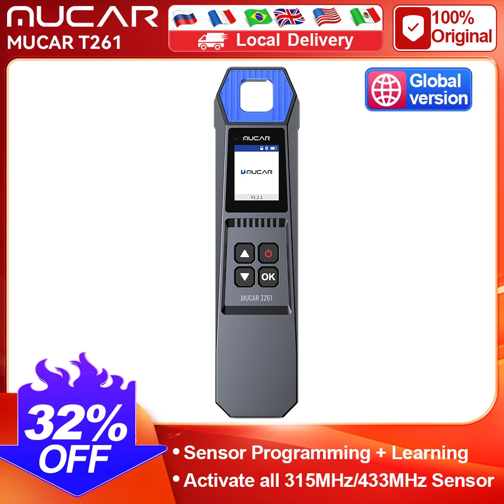 

MUCAR T261 TPMS Car Tire Pressure Diagnosis Tools 315MHz/433MHz Sensor Activate Programming Relearn Use With VO6/VO7/689BT/892BT