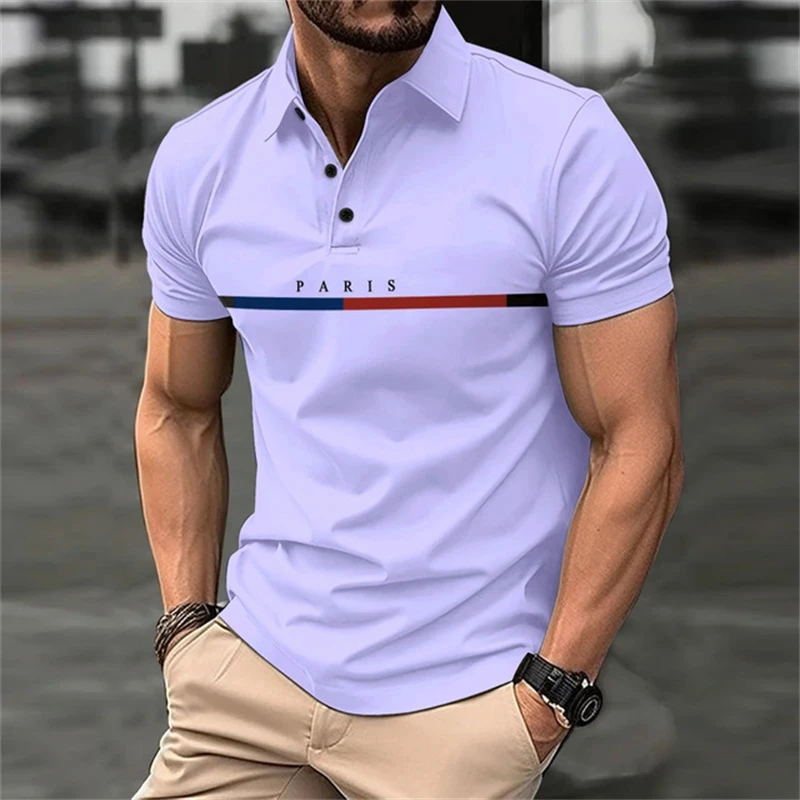 Men Polo Shirt Fashion Fun Letter Print Polo TShirt Casual Button Summer Breathable Business Clothing Mens Short Sleeve Polo Top