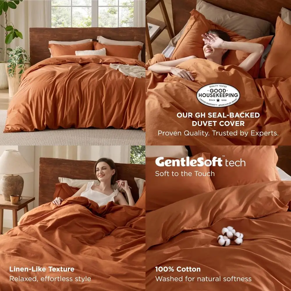 

Пододеяльник из 100% хлопка, королевский размер — минималистичный обожженный оранжевый льняной похожий на все сезоны, нежный и прочный