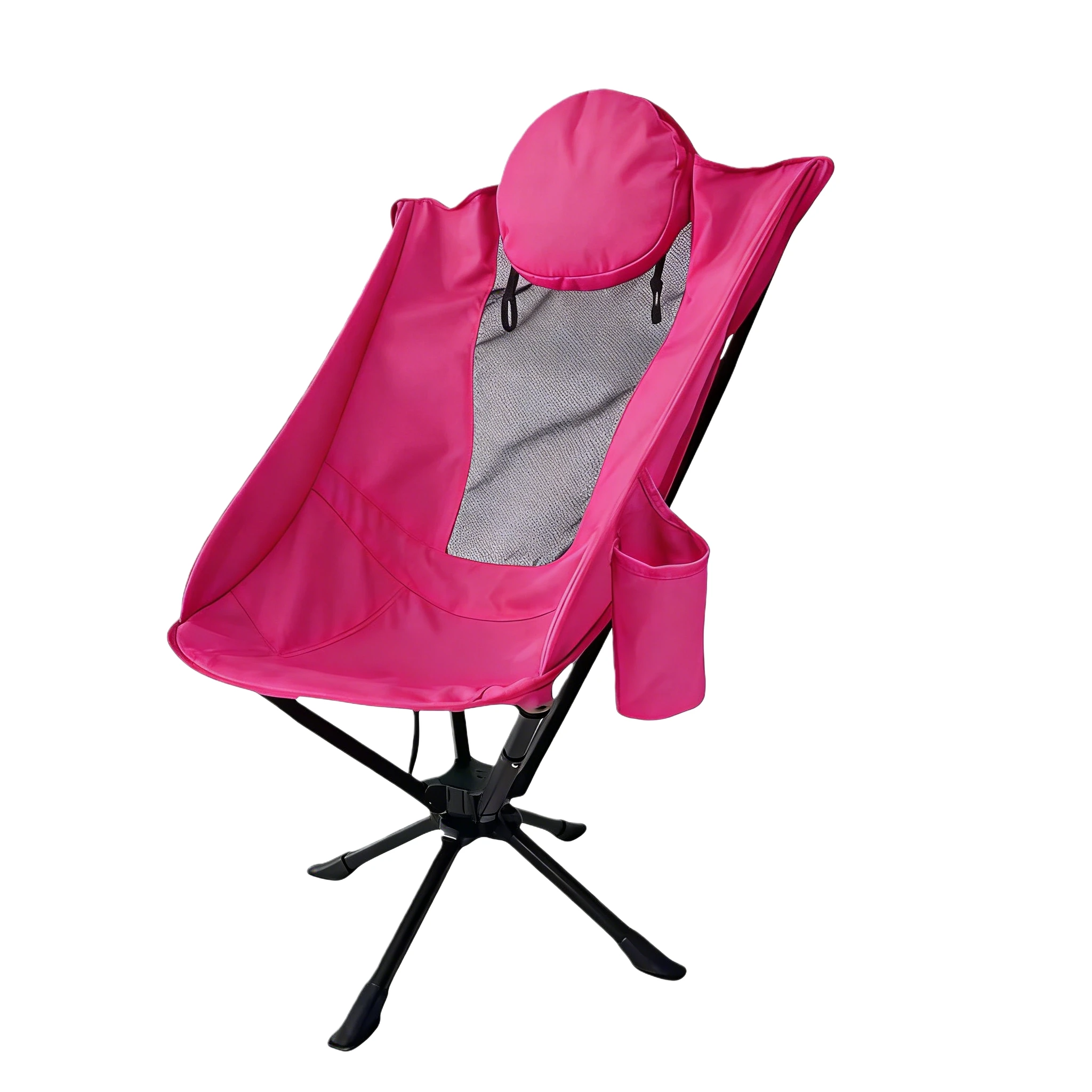 Outdoor rotating folding chair - portable collapsible aluminum camping chair with pillow, perfect for parks and beaches