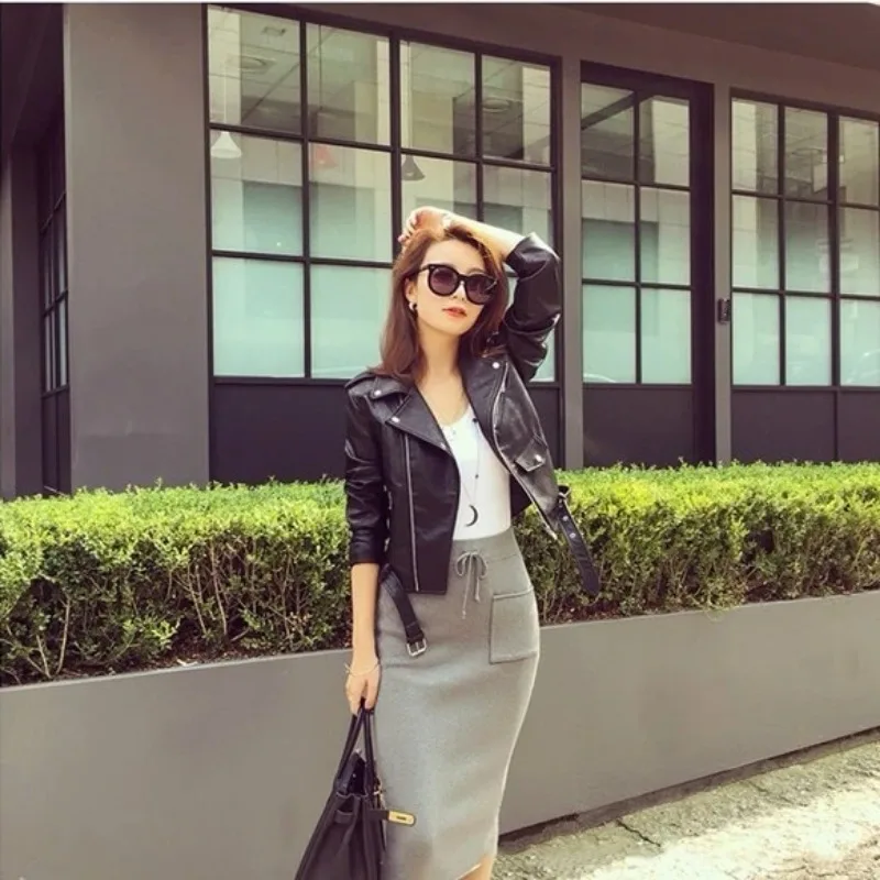 Female Spring Autumn Tops Coat Leather Coat Large Sweet Simple Leisure Brand Design Fashion Senior Soft Minority Versatile Thin