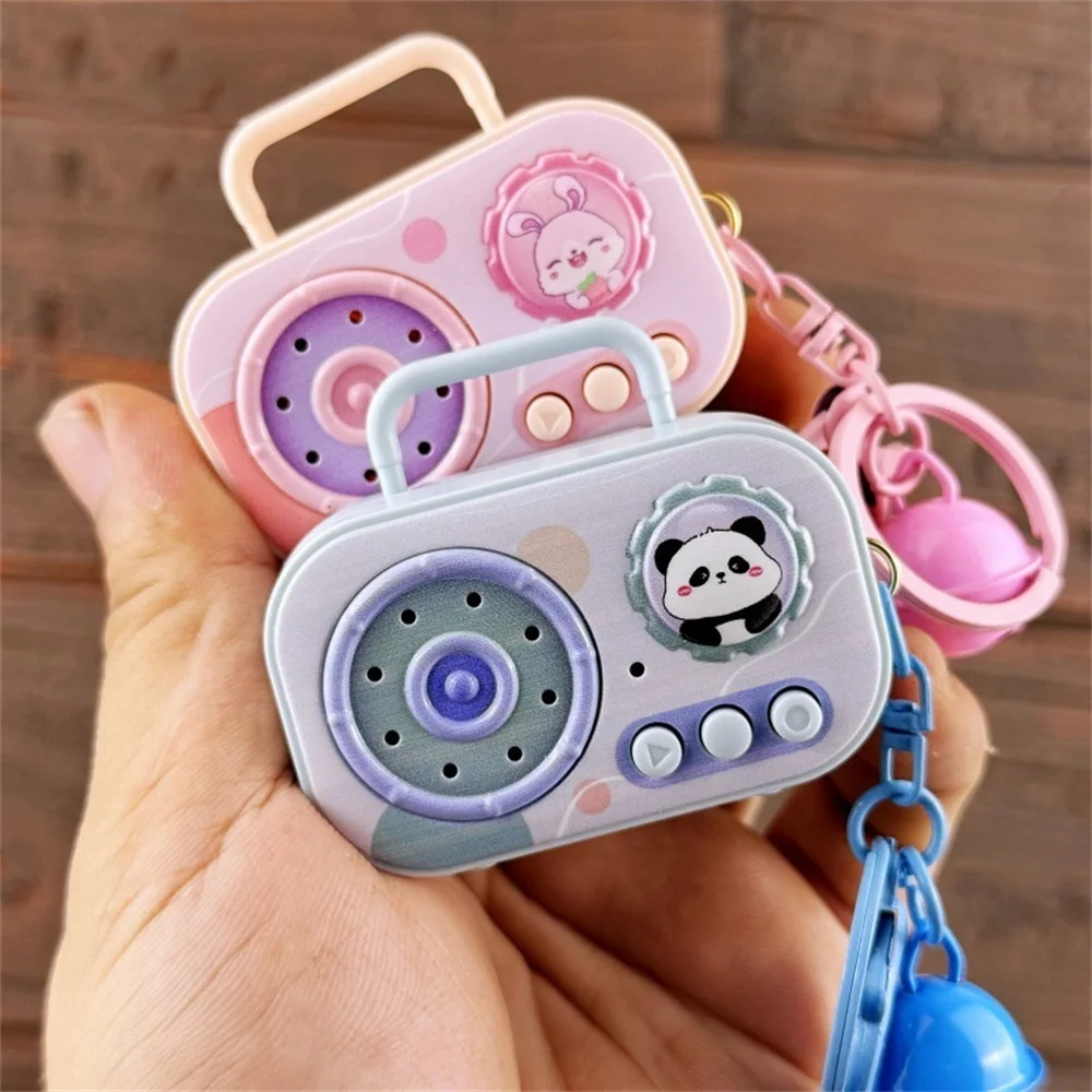 Mini Vintage Recorder Keychain Cute Cartoon Animal Music Player Tape-shaped Bag Pendant Car Key Ring Machine Gifts Radio Toy view 3