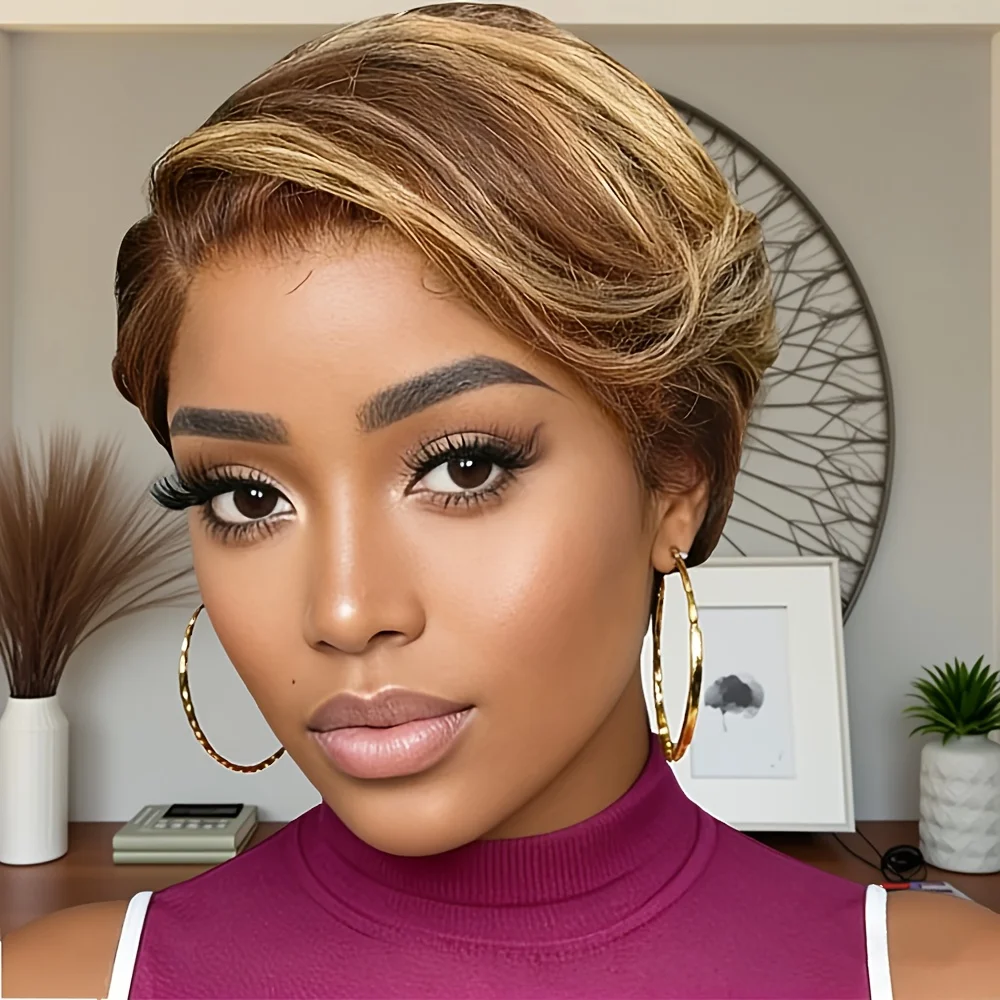 شعر مستعار بيكسي 13x1 T جزء دانتيل كثافة 150% 6 بوصة شعر بشري مجعد قصير شعر مستعار عابث قطع أسود/1b30/427 لون شعر مستعار للاستخدام اليومي للحفلات