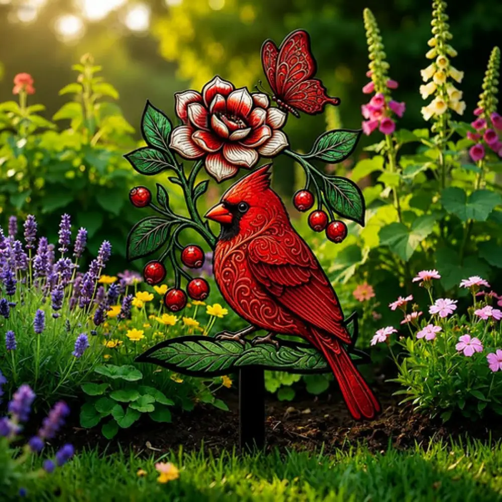 Acrylic Cardinal Bird Stake Garden Decorative Yard Art Ornament Outdoor Sculpture For Patio Lawn Path Display