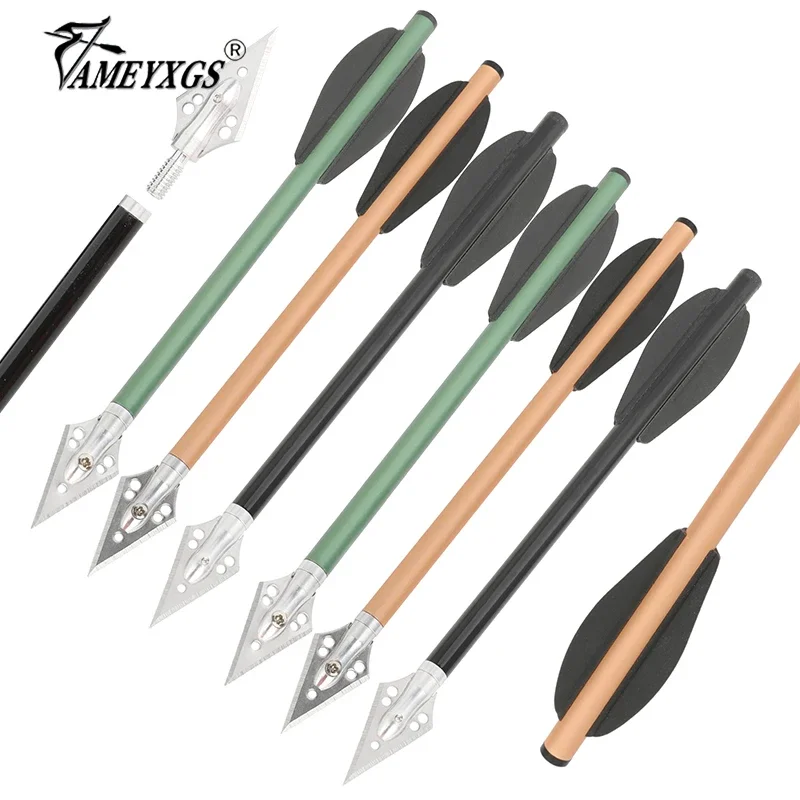 

6pcs Aluminium Arrow Crossbow Arrow Archery Replaceable Broadhead Blades Arrow Tips High Strength Crossbow Bolt Hunting Shooting