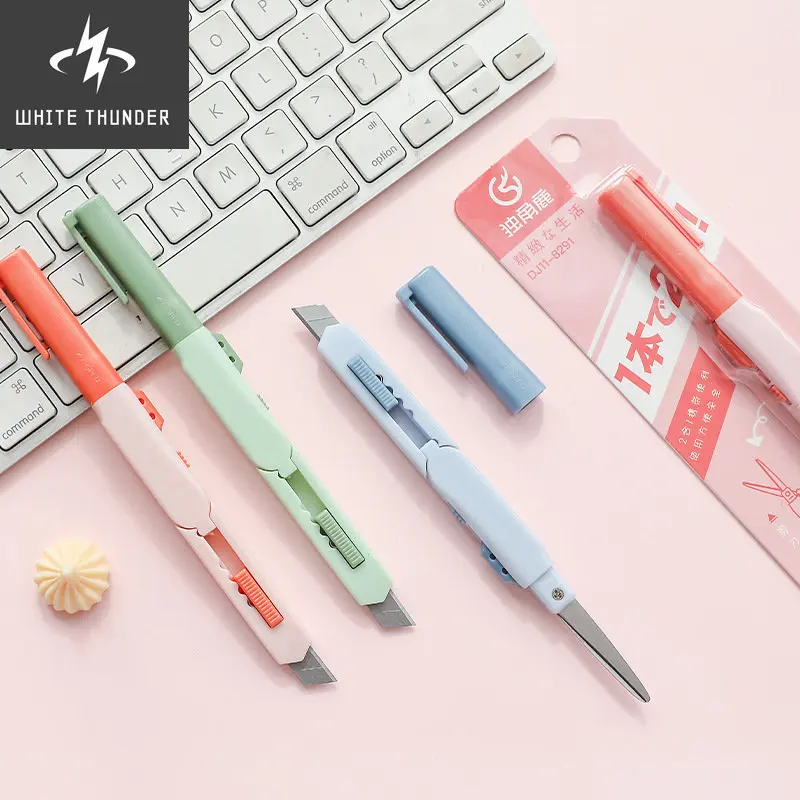 2 In 1 Color Portable Utility Knife Kawaii Multifunctional Paper Cutter Cutting Paper Scissors For Kids DIY Tools School Supplie