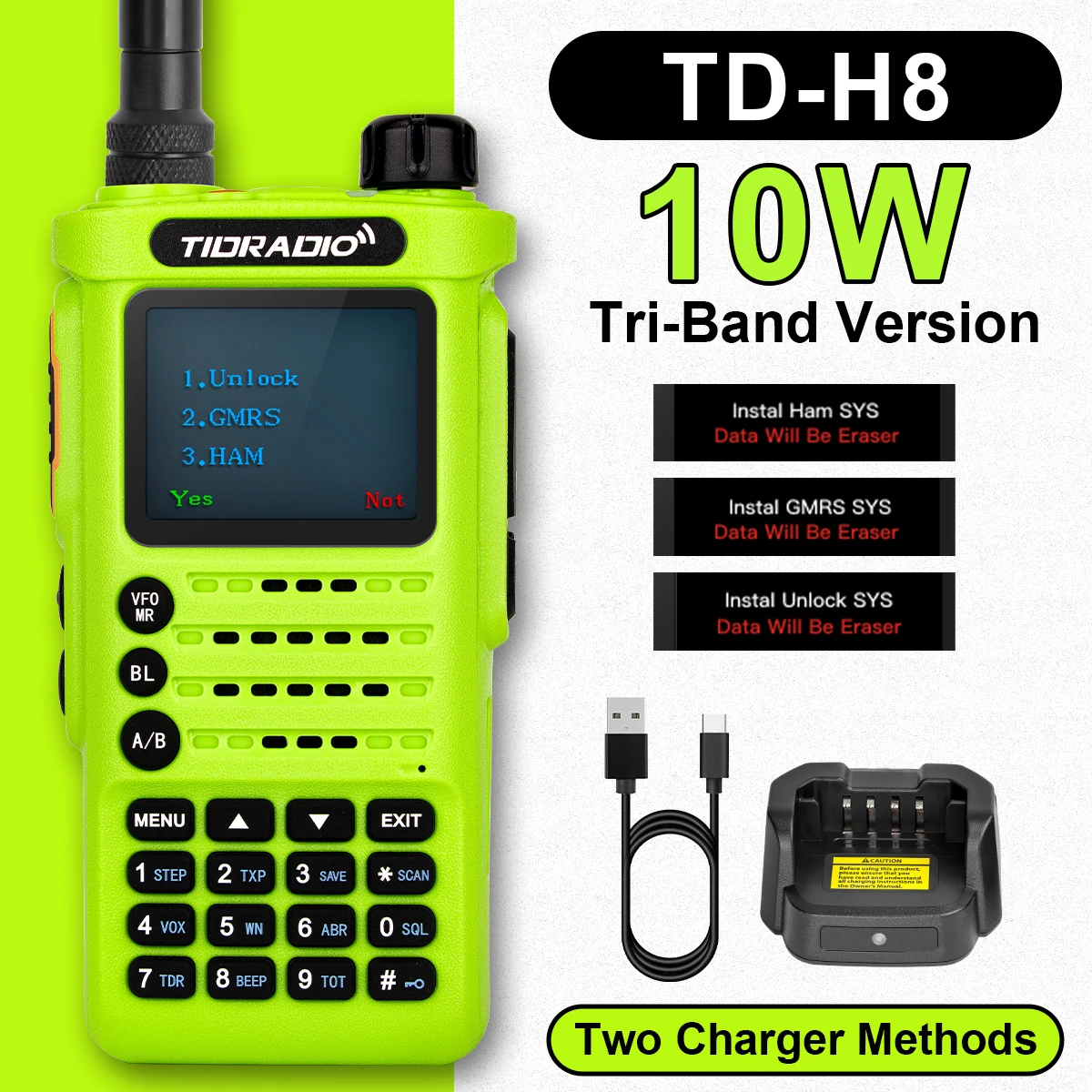 

TIDRADIO 2nd Gen TD H8 10W Walkie Talkie Long Range Connection Phone APP Wireless Programming Dual Band VHF UHF USB-C Ham GMRS