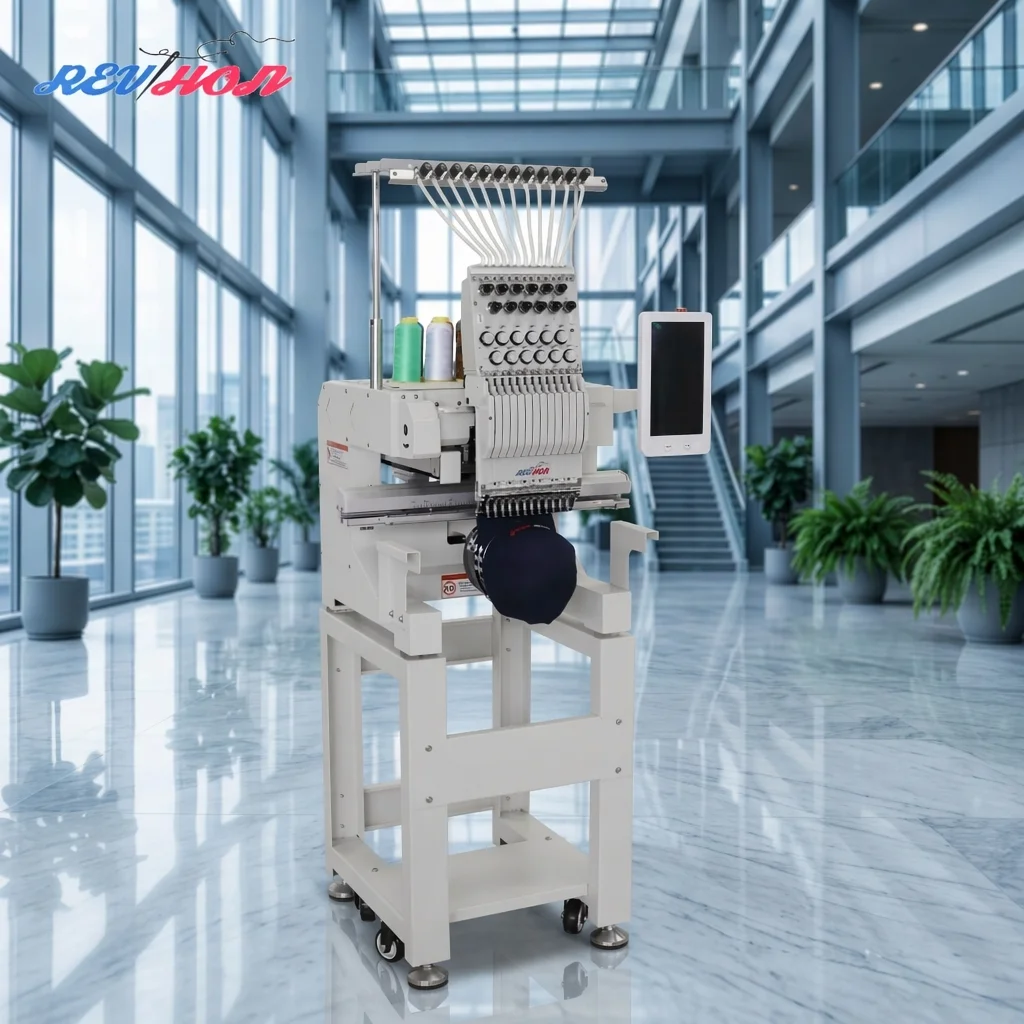 REVHON Mini Embroidery Machines One Head 12 Needles 1200 RPM Automatic Multifunctional Embroider