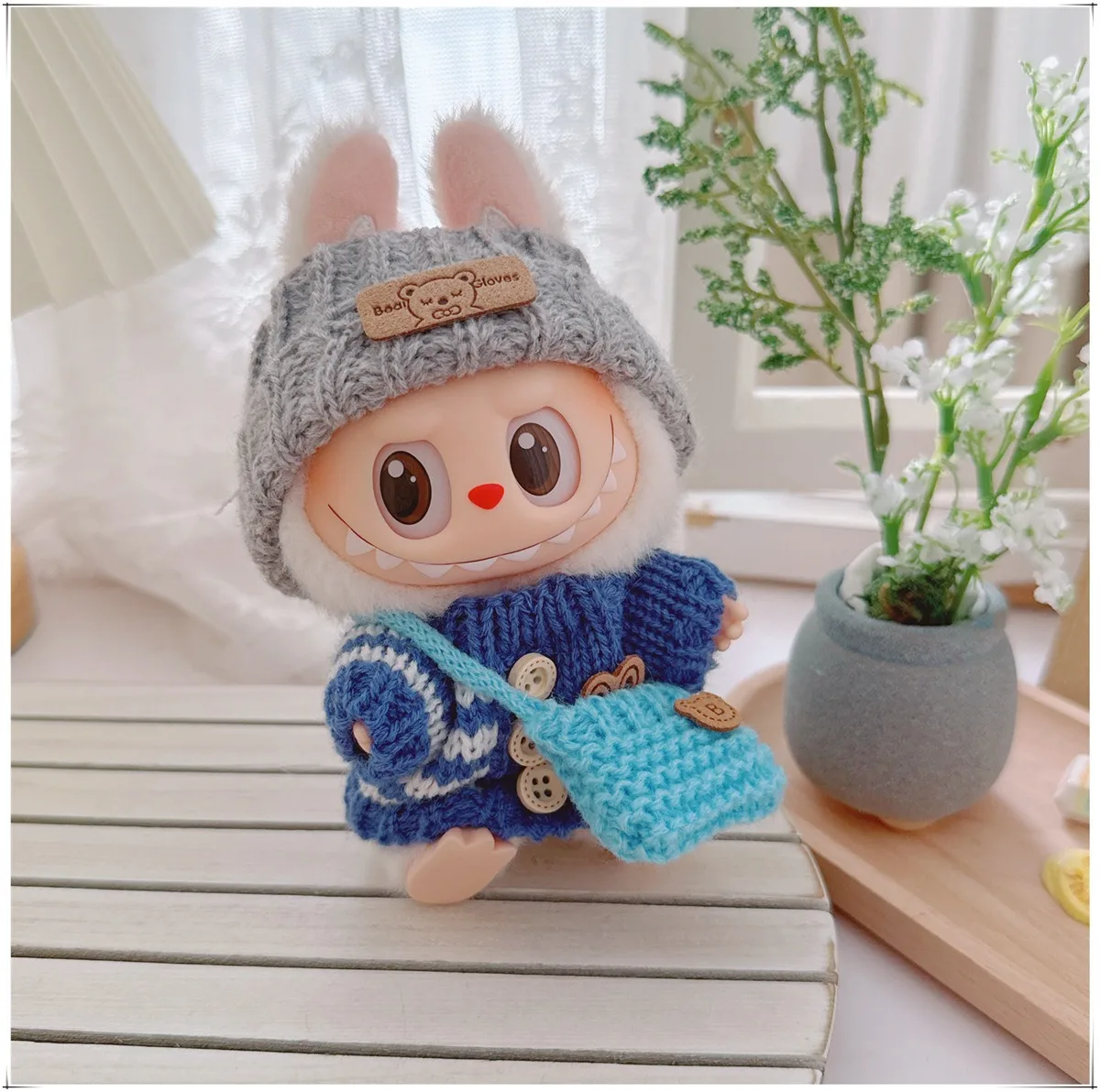 Poppenkleertjes voor Labubu Outfit V1 V2 V3 17 cm Poppen Zitten Accessoires Bril Kleding Designer Kids Gift Trui Hoed Tas set