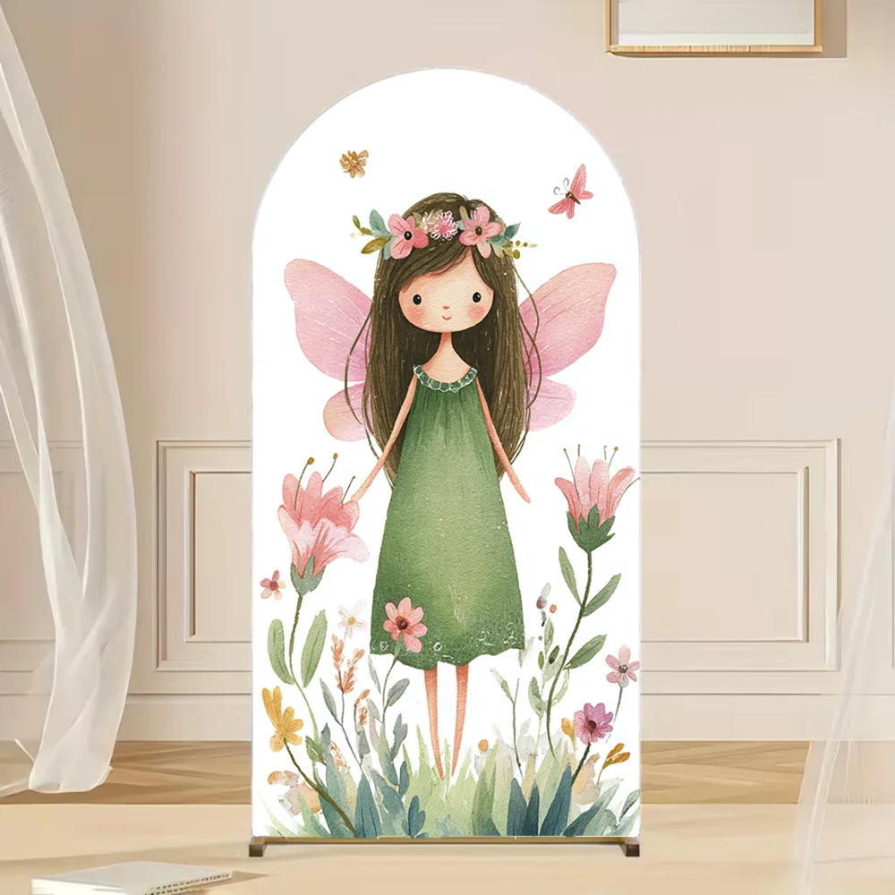 

Fairy Garden Girls Party Arch Wall Panels Backdrop Birthday Banner Decors Butterfly Flowers Mushroom Baby Shower Background