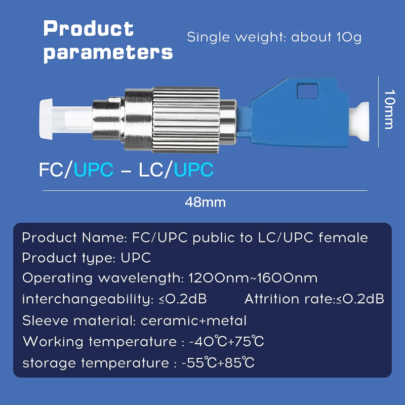 Adaptateur de Fiber optique hybride LC/UPC(femelle) vers FC/UPC(mâle) SM-9/125, connecteur de testeur de Fiber optique, localisateur visuel de défauts