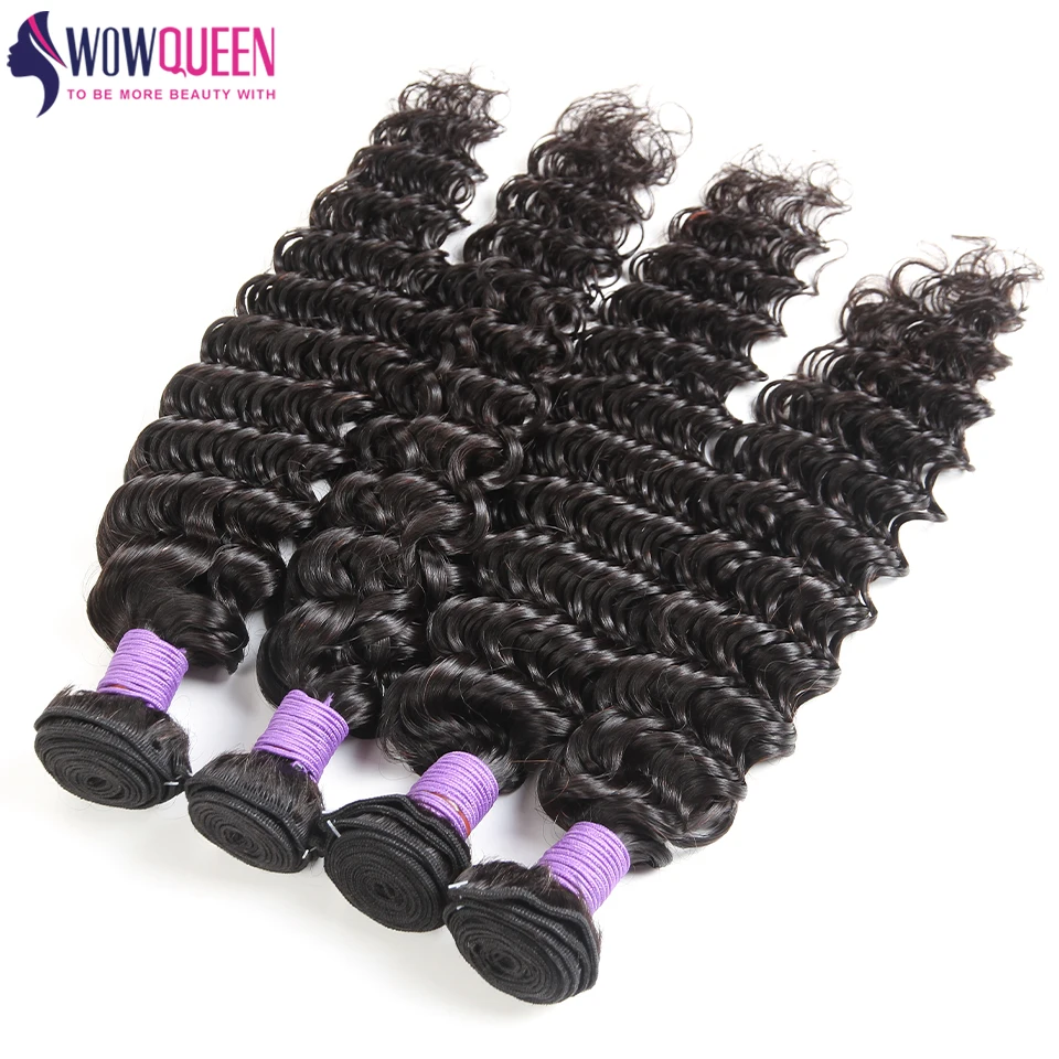 Tissage en Lot Deep Wave 100% Naturel, Extensions de Cheveux Bouclés, Brut, 28 30 32 Pouces, 3 4 Paquets Richesse