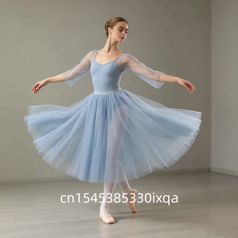 Vestido de Ballet para Adultos de 70CM, Falda de Ballet Lírica de Tul, Tutús de Ballet para Mujer, Ropa de Baile de Malla, Falda Larga Contemporánea, 3 Colores