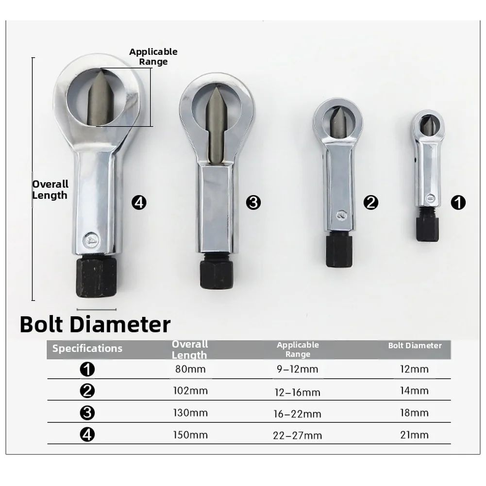 For CR-V Steel 4 Piece Nut Splitter Kit for 9mm to 27mm Nuts Tempered Shaft Protective Finish Industrial Application