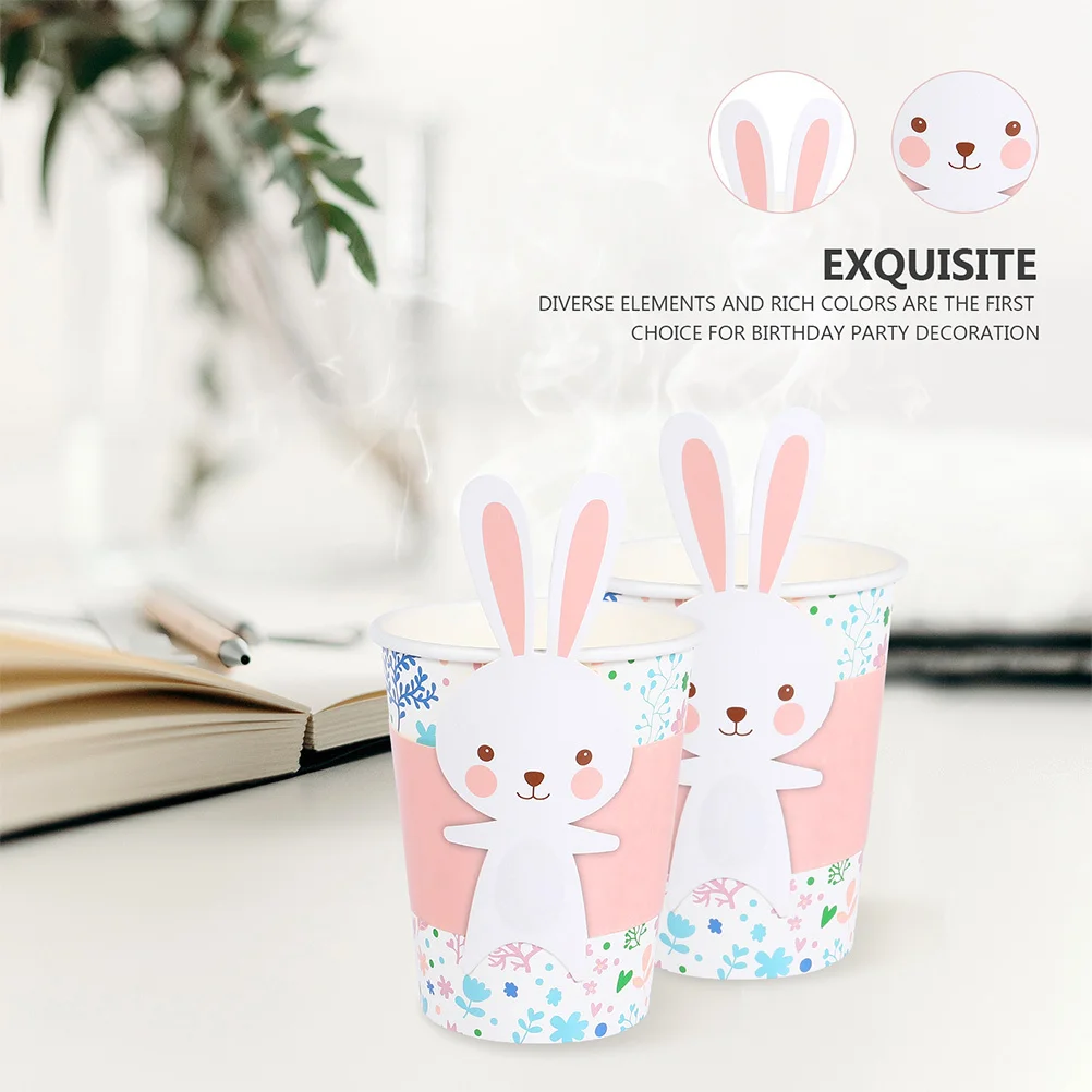 

1Set Rabbit Tableware Kit Easter Party Disposable Plates Cups Thickened Paper Cutlery Eco Friendly Supplies Paper Tableware