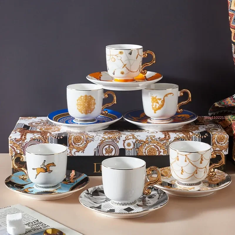 Fashion Turkish Style Luxury Ceramic Coffee Cup and Saucer Porcelain Coffee Set Tea Cup and Saucer Classic Drink Gift
