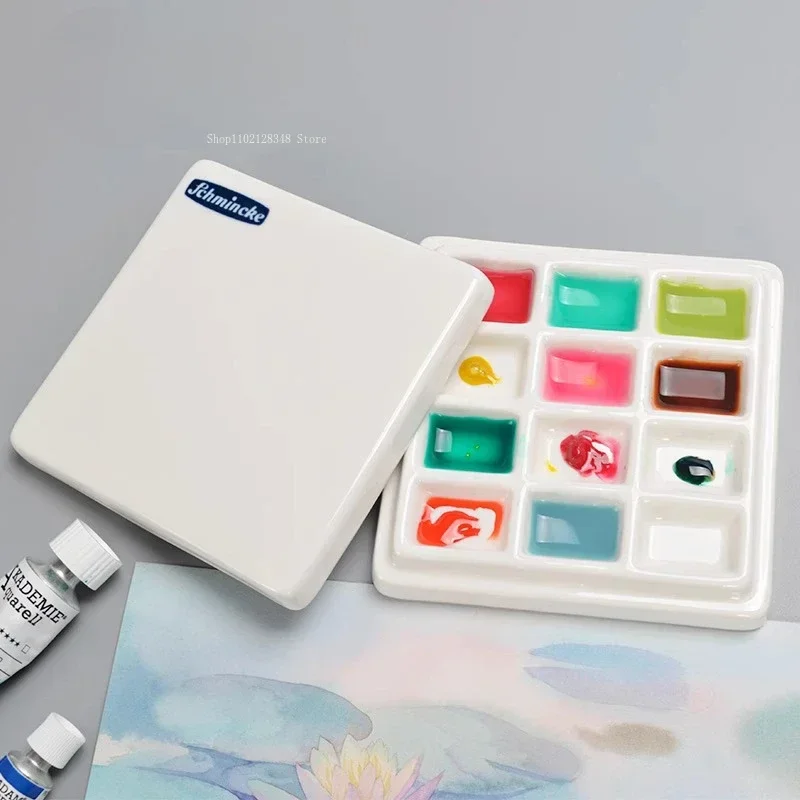 12 Grid Ceramic Palette Square with Cover Acrylic Watercolor Dye Sub-package Box China Draw Dyeing Gouache Match Color Art Tools