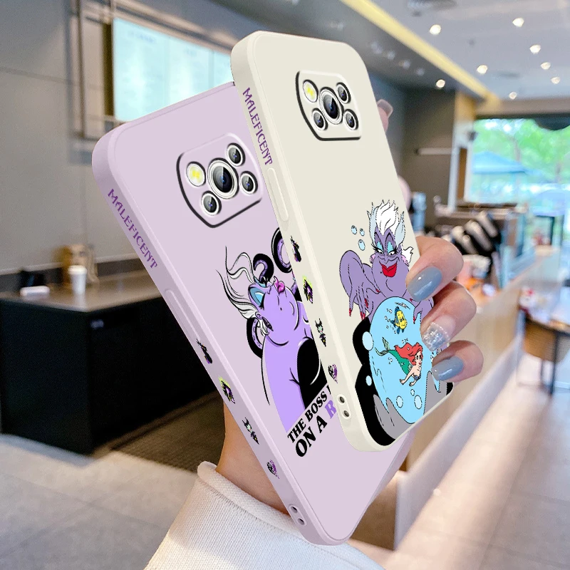 Maleficent Usula Disney Liquid Left Rope For Xiaomi Mi Poco X6 X5 X4 X3 M6 M5 M5S M4 M3 F5 F4 F3 Pro 5G Soft Phone Case