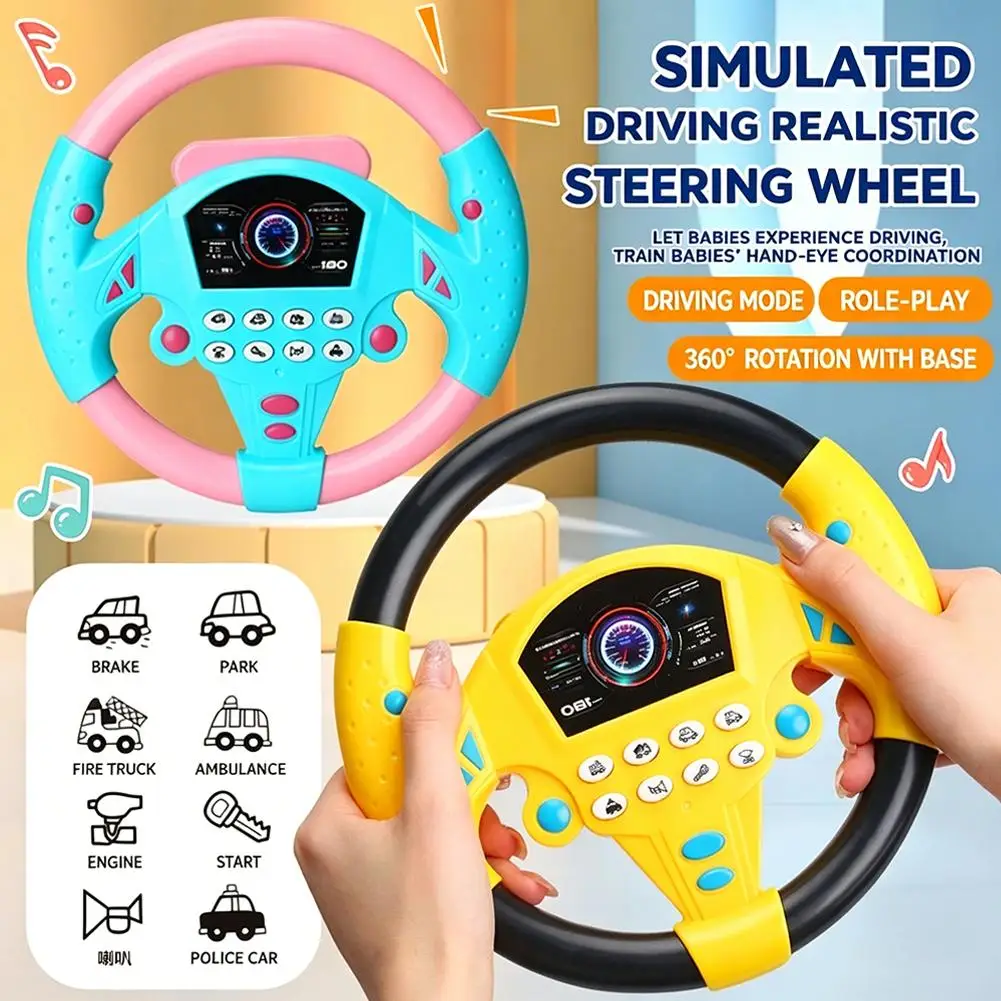 Steering Wheel Toy Kids Driving Simulator Electric Racing Sound Light Copilot Car Seat Toddler Early Educational Boys Gifts 2026