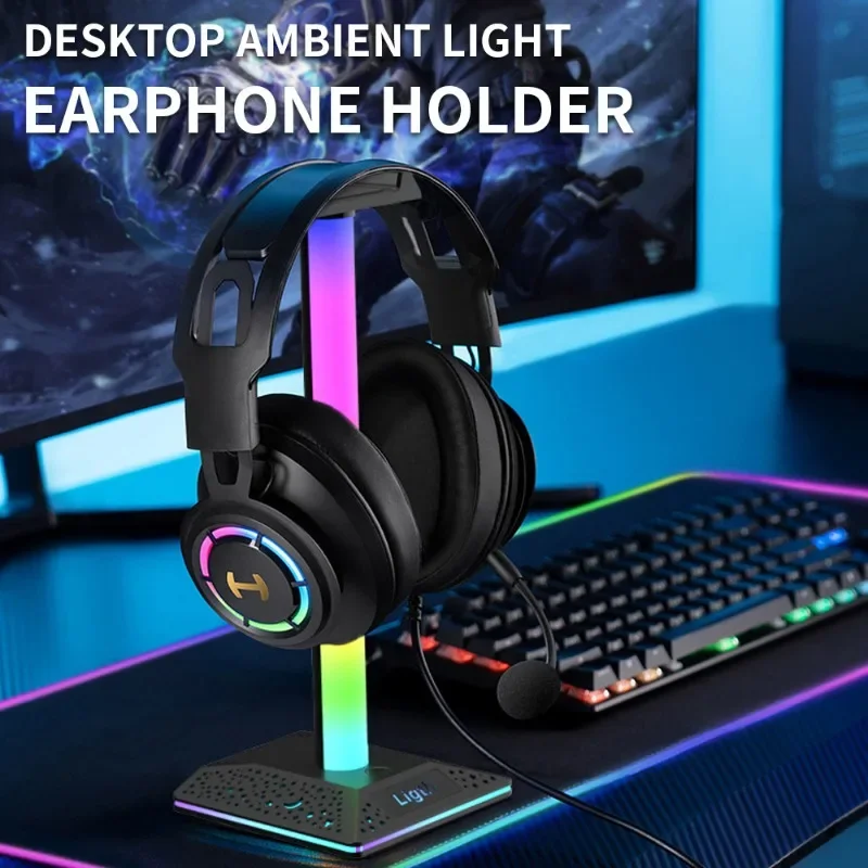 New Rgb Gaming Headphone Bracket Lighting Headphone Supports with Dual USB Interface Desktop Holder Support USB Headset lights