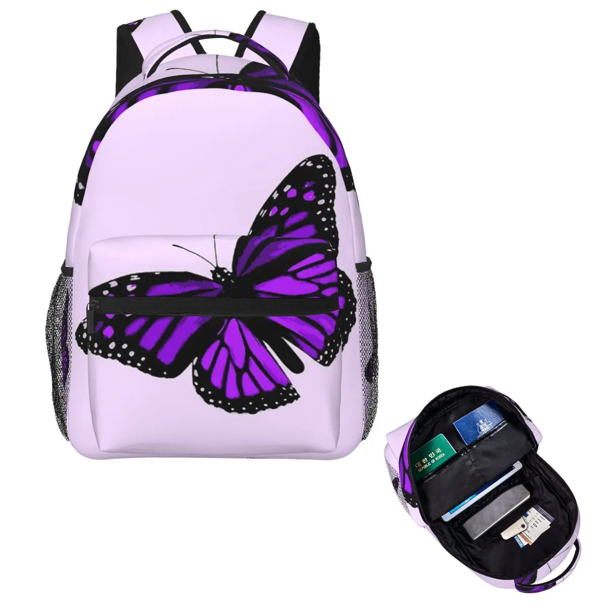 

Purple Butterfly Backpack Hot Sale Daypack Large Capacity Boys Girls BookBag School Bag Shoulder Bags for Men Women