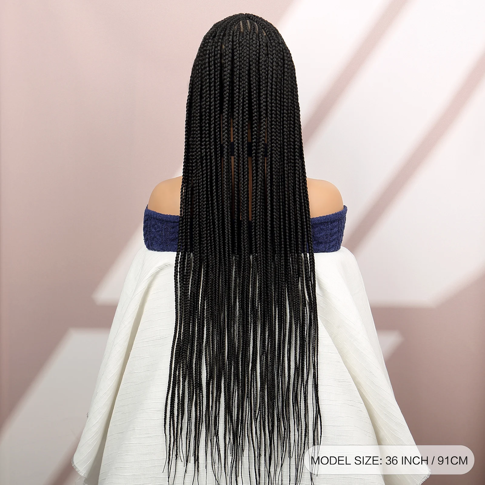 Wig kepang Cornrow sintetis kotak renda penuh wig kepang untuk wanita hitam Amerika Wanita penggunaan sehari-hari wig kepang