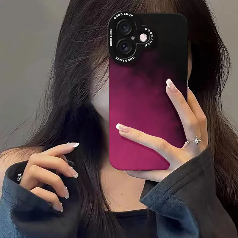 For iPhone 17 Promax 17 16 Pro 15 14 13 Gradient Rose Red Advanced Anti Fall Fashion Girls' Protective Back Cover