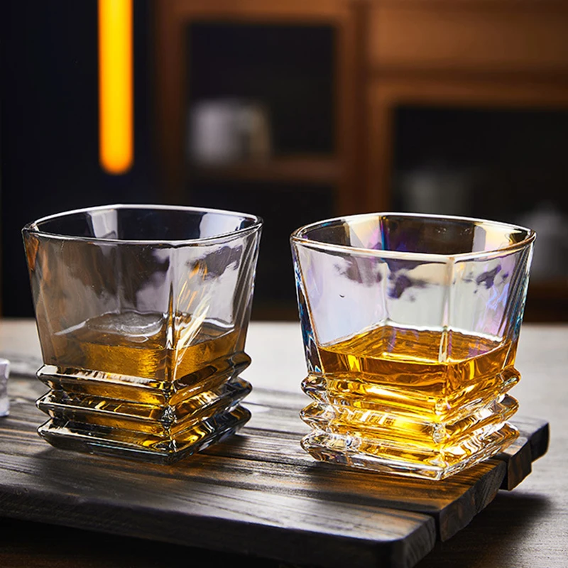 280ml Whiskey Glass Square Pagoda Shaped Wine Glass Drinkware Vintage Cup Drinking Bottle Bar Party Mugs Transparent Brandy Cup