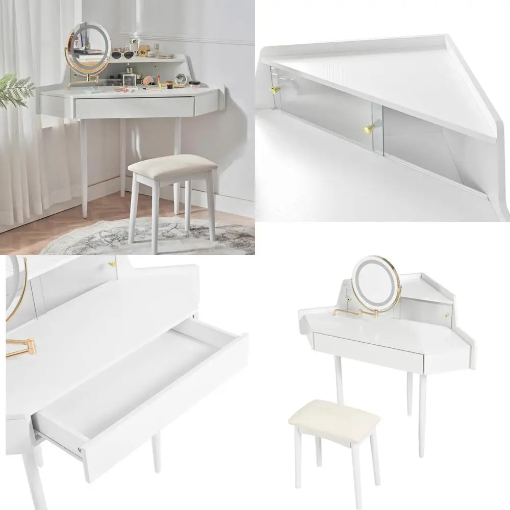 Туалетный столик для макияжа с зеркалом и подсветкой, небольшой угловой туалетный столик 44,09 л с табуреткой, туалетный столик с раздвижной стеклянной дверью, I