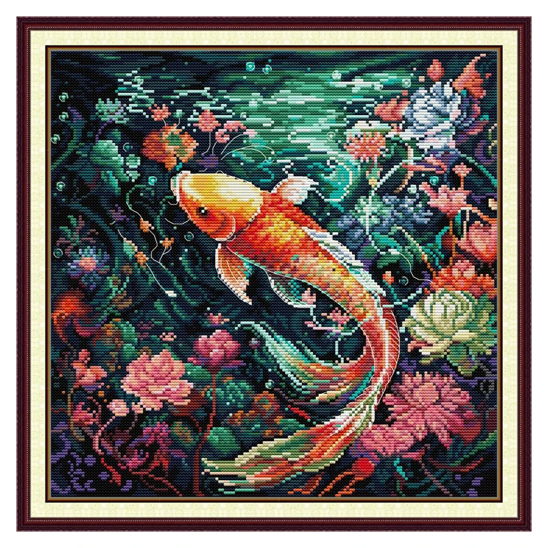 Koi Carp Patterns Counted Cross Stitch Set DIY 11CT 14CT 16CT Stamped DMC Cross-stitch Kit Embroidery Needlework Home Decor