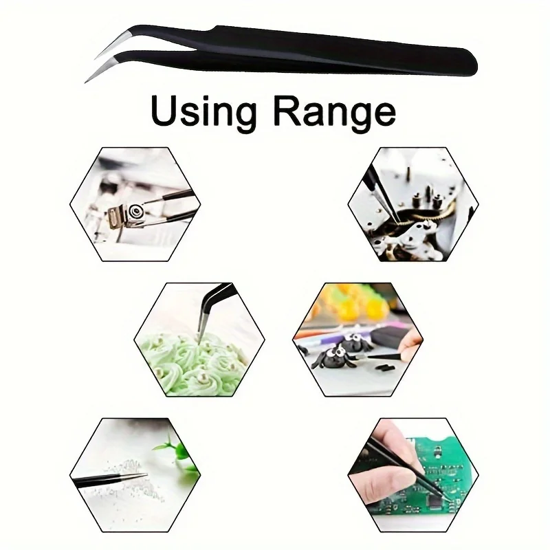1/10pcs Stainless Steel Professional Metal Tweezers, Curved Tips- Durable Hand Tools And Repair Tools, Suitable for Jewelry gallery 4