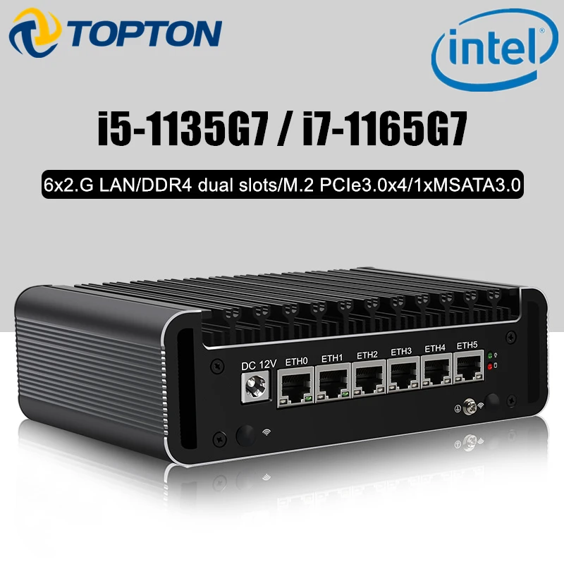 6x Intel i226-V 2.5G Nics Fanless pfSense Router i7-1165G7 i5-1135G7 2xDDR4 NVMe Micro Firewall Router PC ESXi OPNsense Proxmox