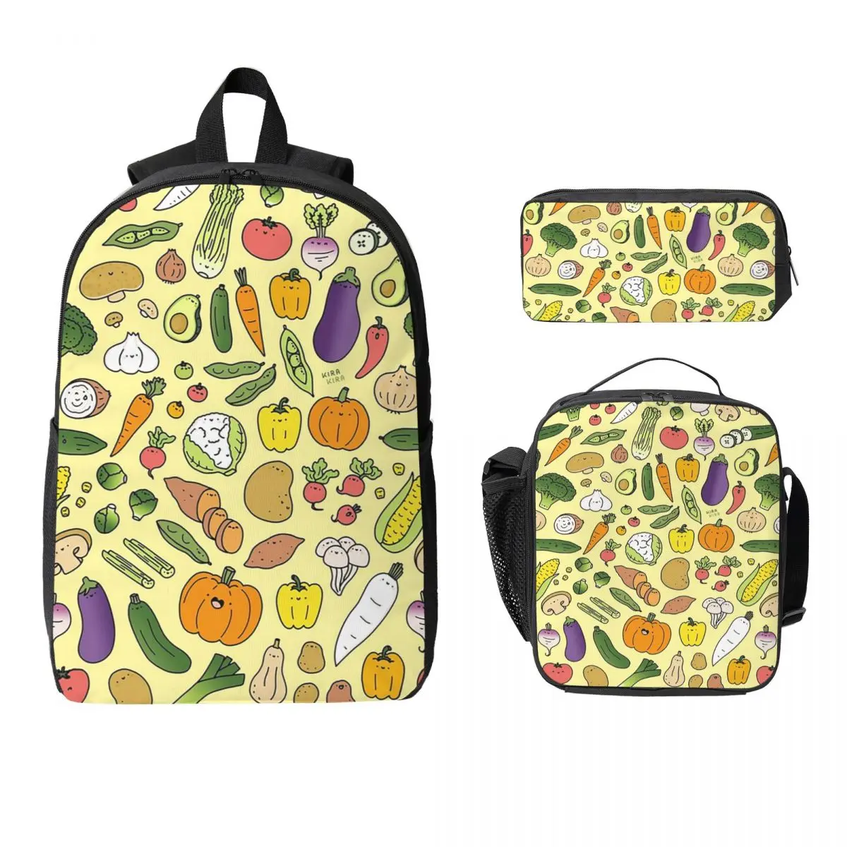 

Veggie Friends Doodle Backpack Student Boys Girls BookBag School Bag Laptop Shoulder Bags 3ps Insulated Lunch Bag Pencil Case
