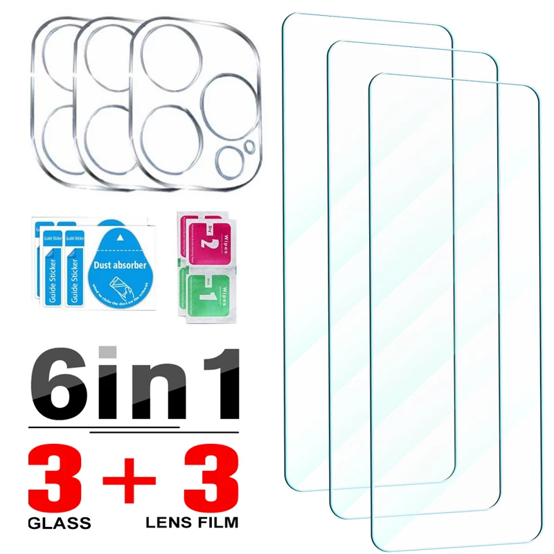 For iPhone 15 Pro/15Plus/15Pro Max iPhone15 HD Clear 3 Screen Protector with 3 Camera Lens Tempered Glass For iPhone 15Pro 6.1in