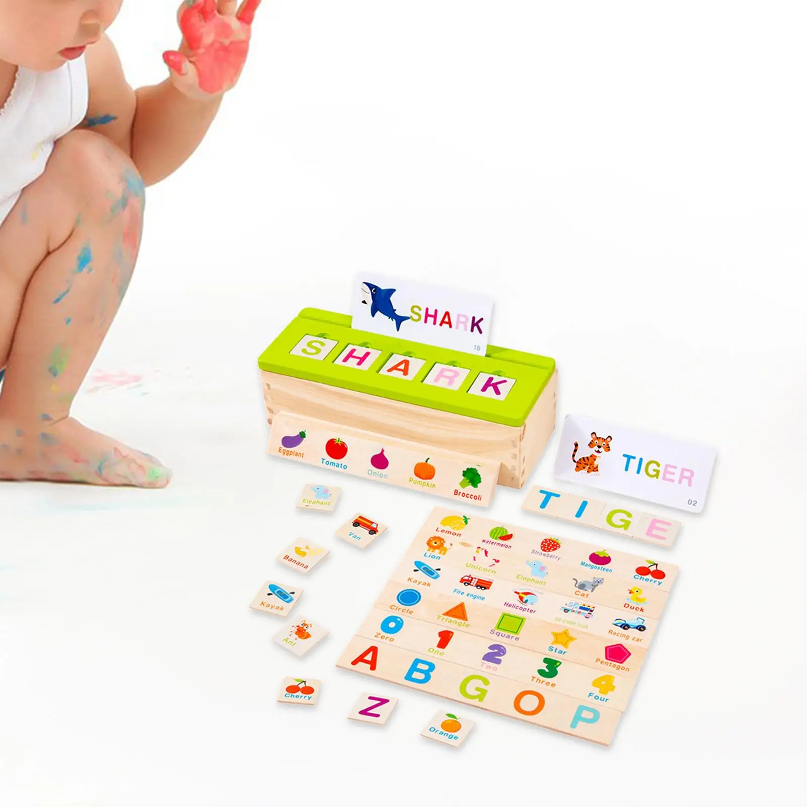 Juego de ortografía de madera para niños, juego de letras a juego, aprendizaje preescolar