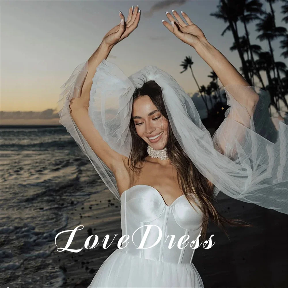 Robe de mariée sans bretelles en tulle simple, robe de mariée dos nu au-dessus du genou, coupe trapèze personnalisée, amour sexy, chérie, tache