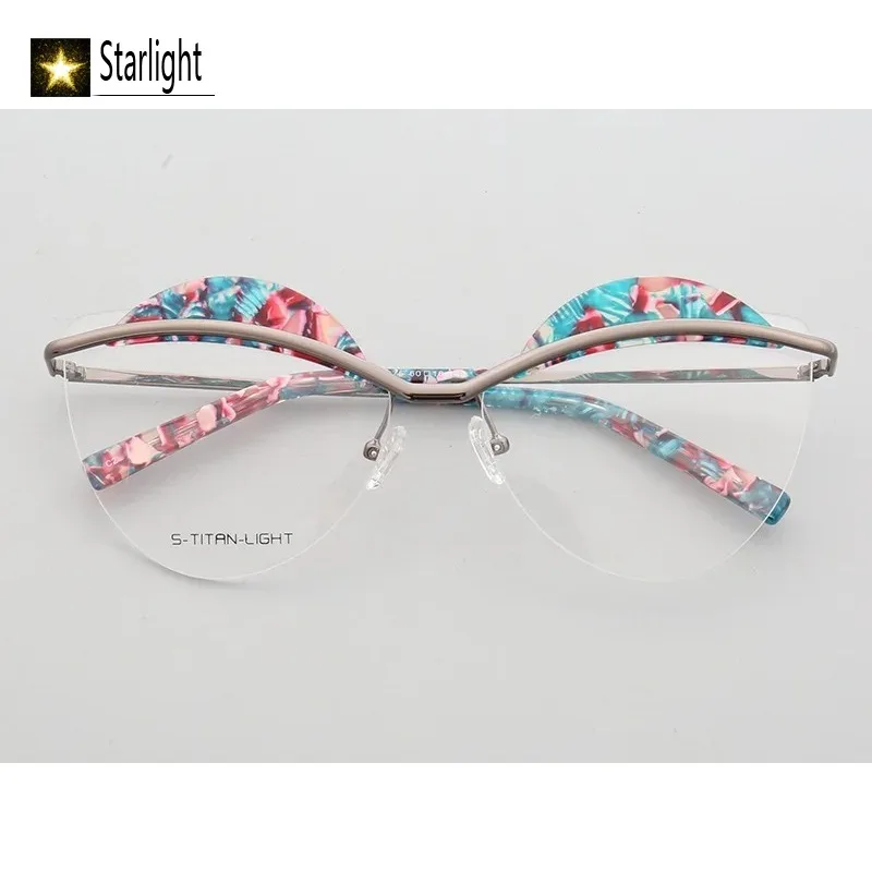 

New Semi-Rimless Tortoise Women Butterfly Eyeglass Frames Vintage Metal Fashion Glasses Frame Prescription Eyeglasses Woman Man