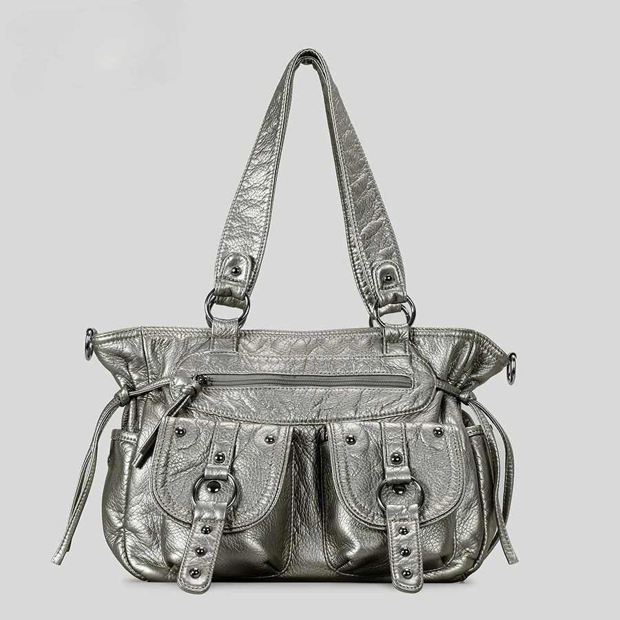 

2025 New Retro Shoulder Bags Soft Leather Rivet Punk Bags For Women Large Capacity Y2k Shoulder Bags For Travel Daily