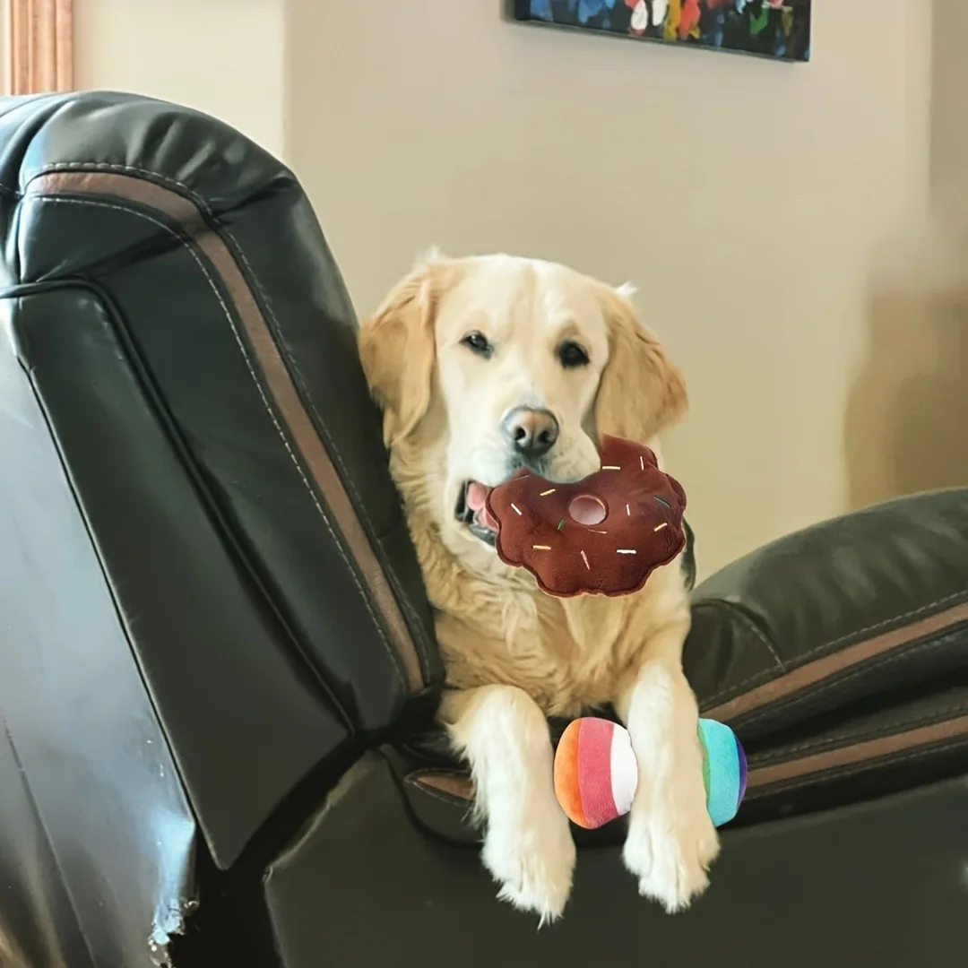 Um conjunto de 7 peças de brinquedos sonoros para cachorros, mastigar animais de estimação de pelúcia soltos, lanches de frutas de pelúcia e brinquedos para cachorros vegetais, adequados para brinquedos fofos