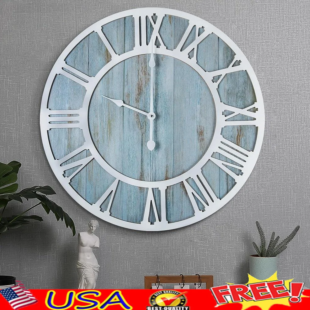 Vintage Round Wall Clock Silent Non Ticking Analog Decor Battery Operated Classic Roman Numerals Easy Installation Living Room