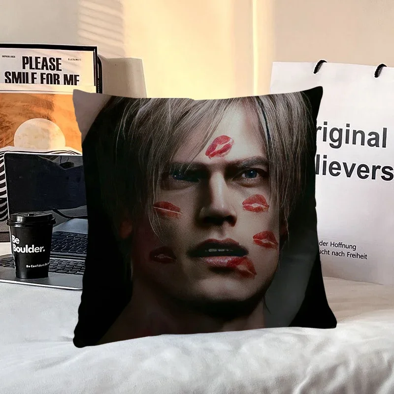 Decorative Pillowcases Leon Kennedy Sofa Cushion Cover Short Plush Dakimakura Baby Square Pillow Cover Home Bed Car Decor Gift