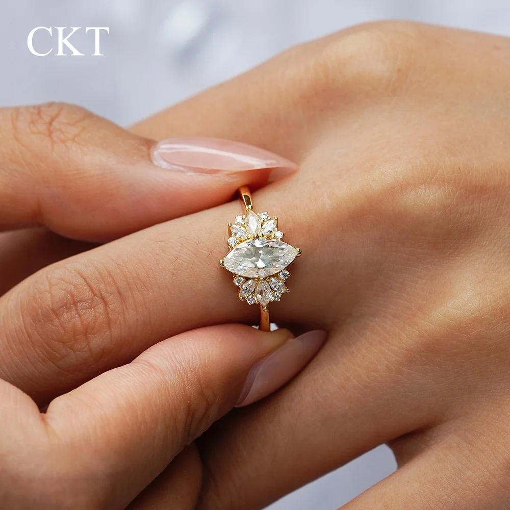 CKT 18k Gold Fashionable 1ct Diamond Moissanite Ring Japanese and Korean Version Simple Versatile Rings Hot Sale Fine Jewelry