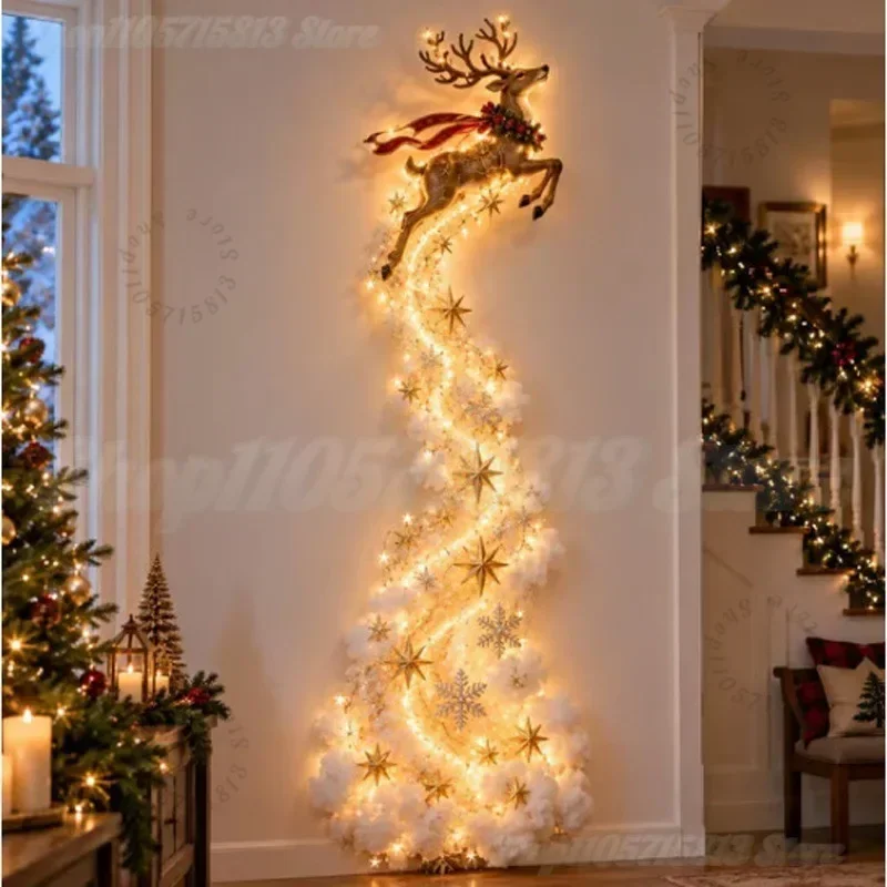*Christmas Magic Trail Wall Light-LED Glowing Christmas Scene Wall Decoration,Santa Sleigh Reindeer Hanging Decoration for Party