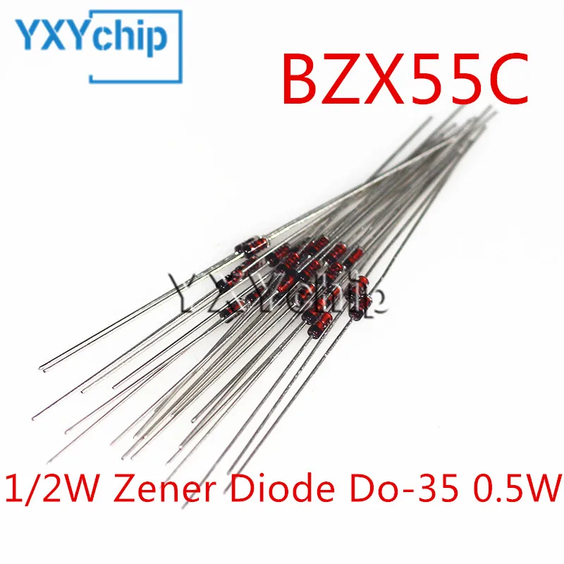 50pcs 1/2W Zener Diode DO-35 0.5W BZX55C 4V7 5V1 5V6 6V2 6V8 7V5 8V2 9V1 4.7V 5.1V 5.6V 6.2V 7.5V 8.2V 9.1V